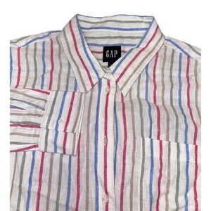 Gap Multicolor Striped Button Down Linen Blend Shirt Relaxed Vacation Women's XL